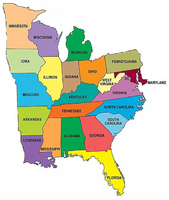 A map of various states